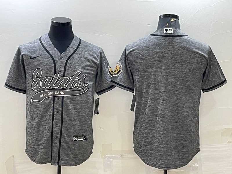Men%27s New Orleans Saints Blank Grey With Patch Cool Base Stitched Baseball Jersey